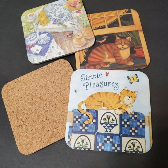 Cat Theme Coasters, set of 4, Hardboard with Cork Back, Cat Lover, Cat Lady - Picture 6 of 7
